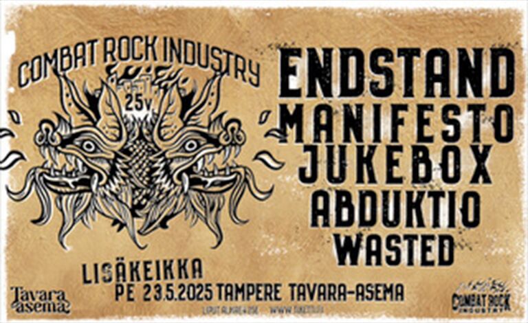 Combat Rock Industry 25 vuotta: Endstand, Manifesto Jukebox, Abduktio, Wasted Liput
