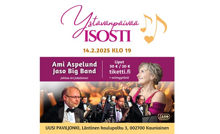 Ystävänpäivää Isosti: Ami Aspelund & Jaso Big Band Biljetter