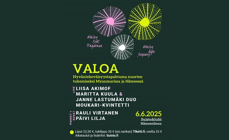 Valoa - Hyväntekeväisyystapahtuma nuorten tukemiseksi Myanmarissa Liput