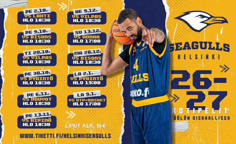 Helsinki Seagulls kotiottelut 2026-2027 Liput