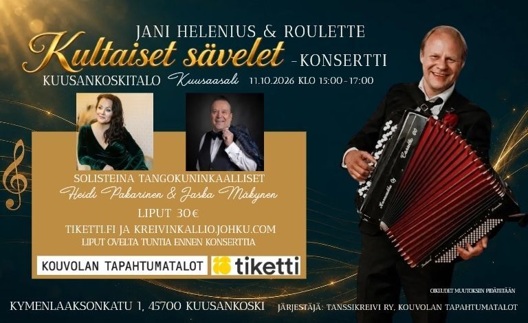 Jani Helenius & Roulette Kultaiset sävelet -konsertti Liput