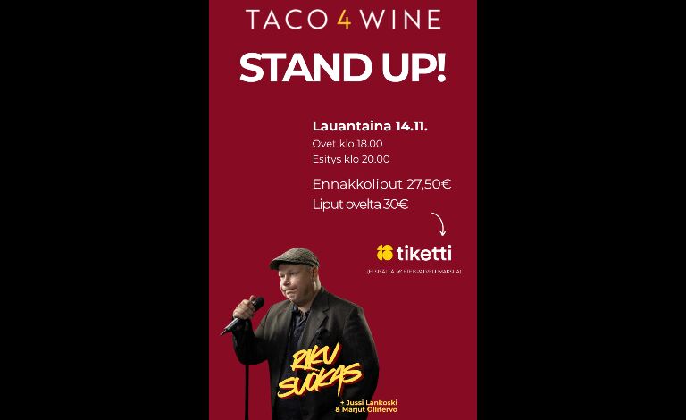 Taco 4 Wine STAND UP! - Riku Suokas Liput