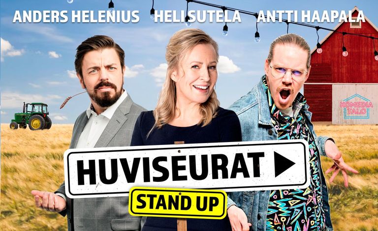 Huviseurat stand up: Heli Sutela, Anders Helenius, Antti Haapala Liput