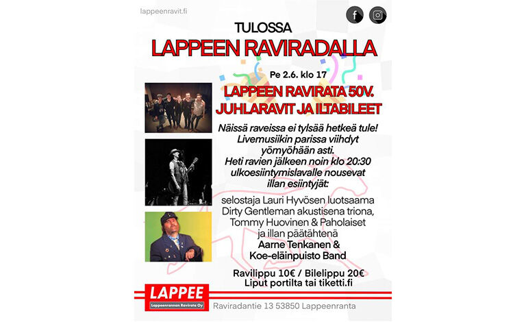 Lappeen Ravirata 50 v. juhlaravit ja iltajuhla Liput