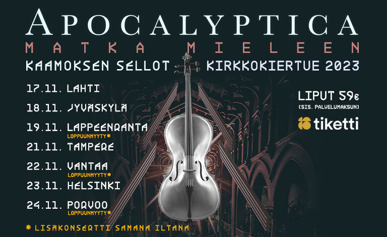 Apocalyptica kirkkokiertue 2023: Matka mieleen - Kaamoksen sellot Liput
